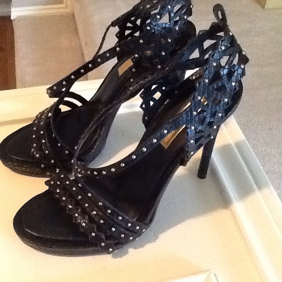 BCBG Ersa High Heeled Studded Laser Cut Sandals - Picture 6 of 7